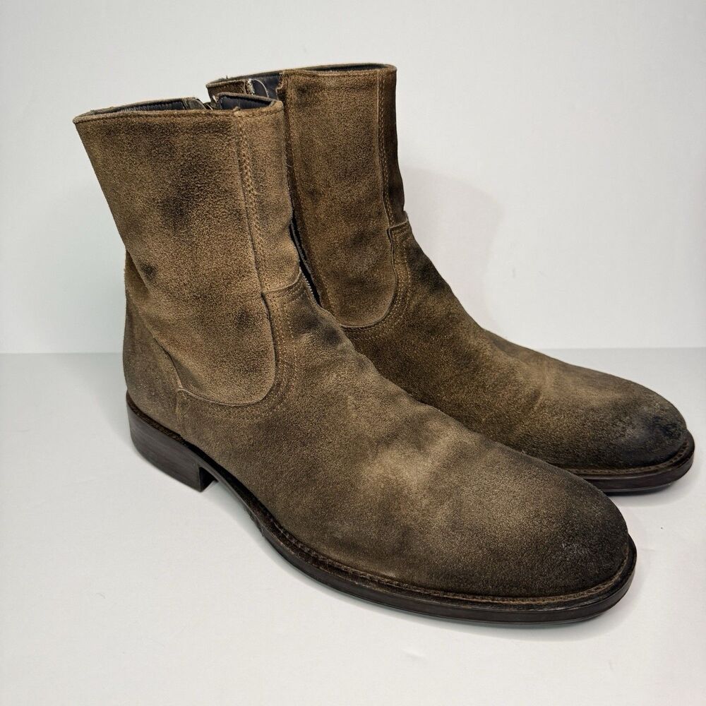 To Boot New York Adam Derrick Men 9 Distressed Brown Suede Zip Ankle Boots Italy